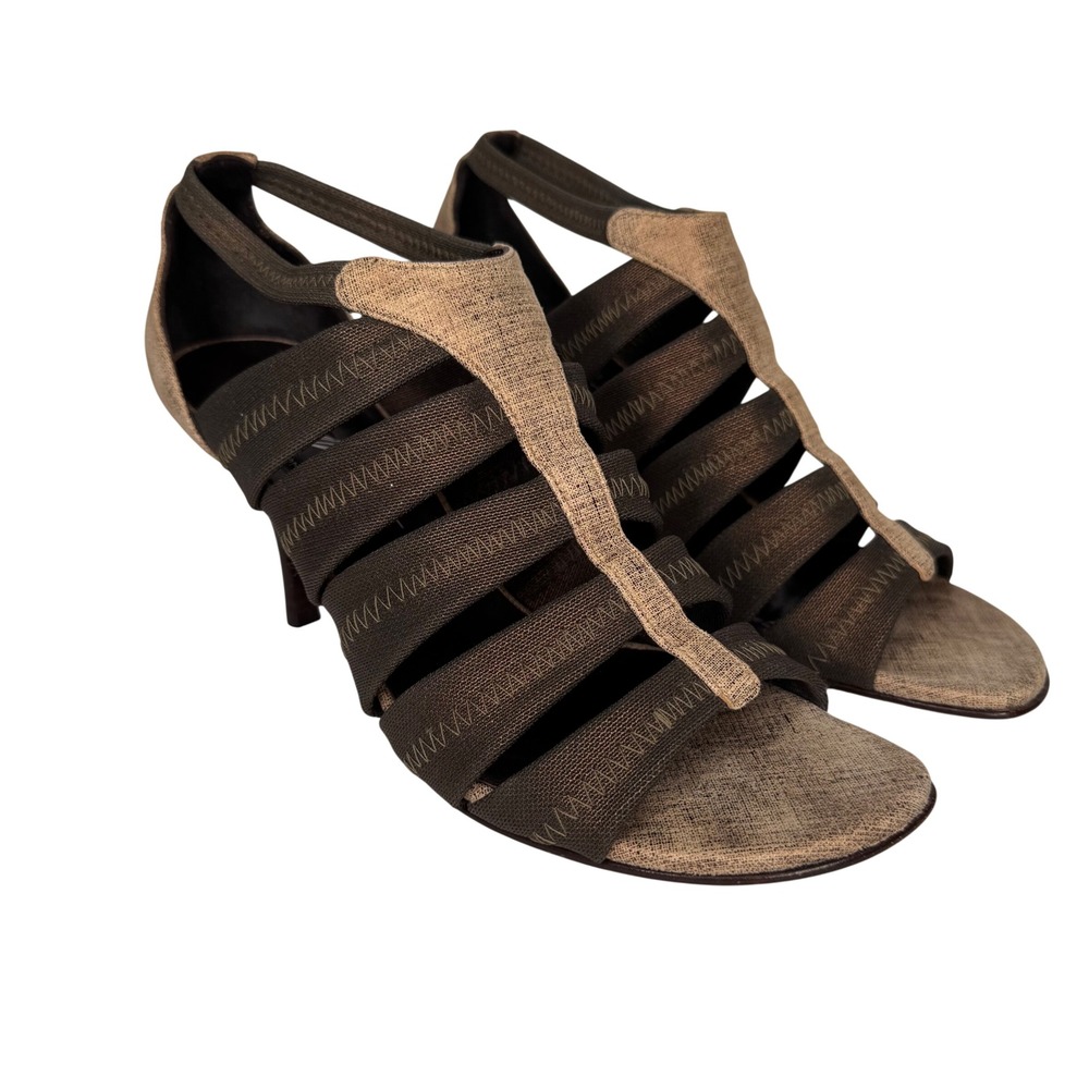 Donald J Pliner Olive Green Tan Strappy Stiletto Sandals Heels Size 9M Italy
